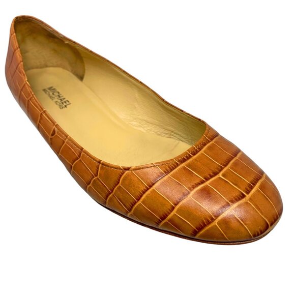 MICHAEL Michael Kors‎ Brown Croc Embossed Leather Round Toe Flats - Picture 1 of 10